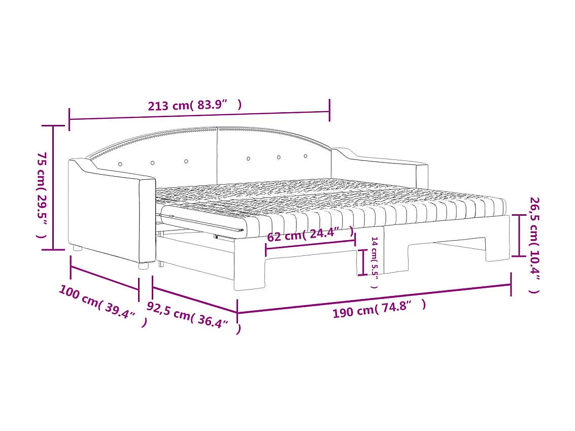 Tagesbett Ausziehbar mit Matratzen Dunkelgrau 90x190 cm Stoff