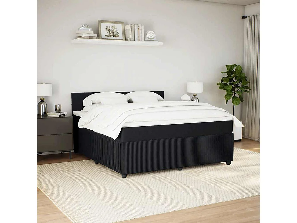 Sommier à lattes de lit avec matelas Noir 180x200 cm Velours
