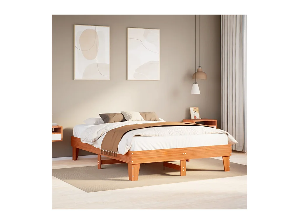 Bed met matras massief grenenhout wasbruin 140x190 cm