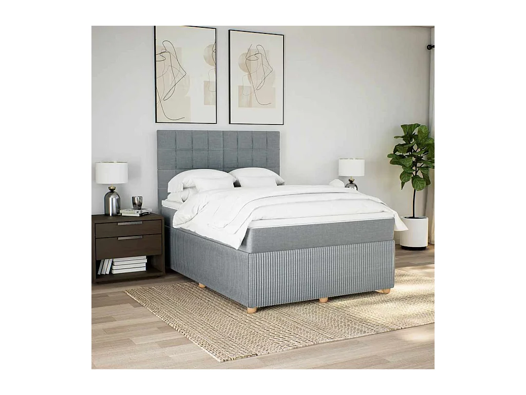 Sommier à lattes de lit avec matelas Gris clair 140x190cm Tissu