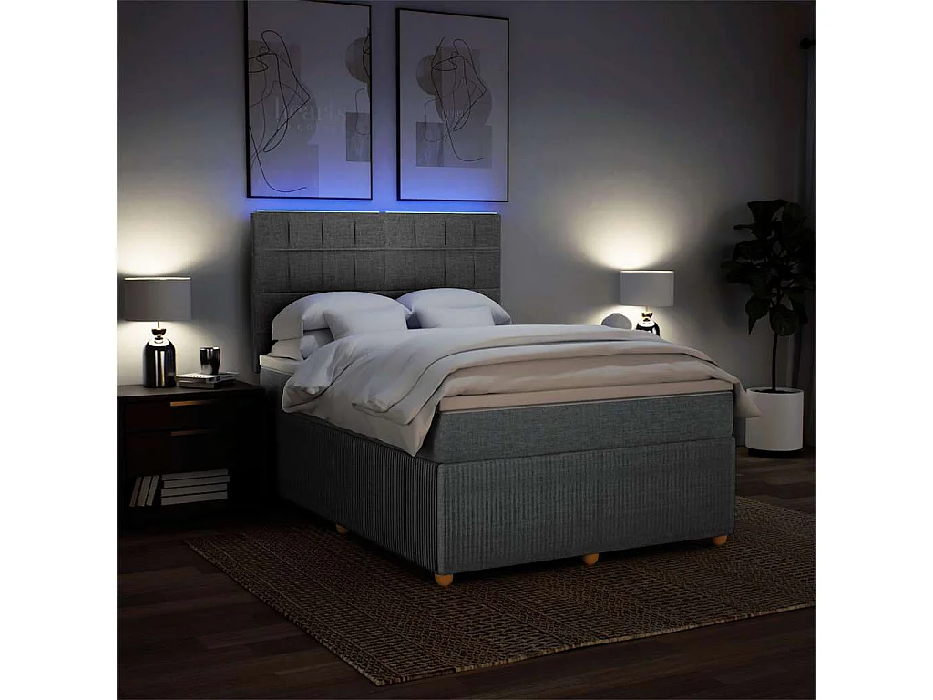 Boxspringbett mit Matratze Hellgrau 140x190 cm Stoff