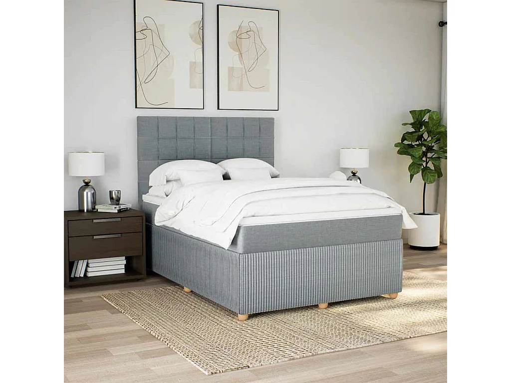 Boxspringbett mit Matratze Hellgrau 140x190 cm Stoff