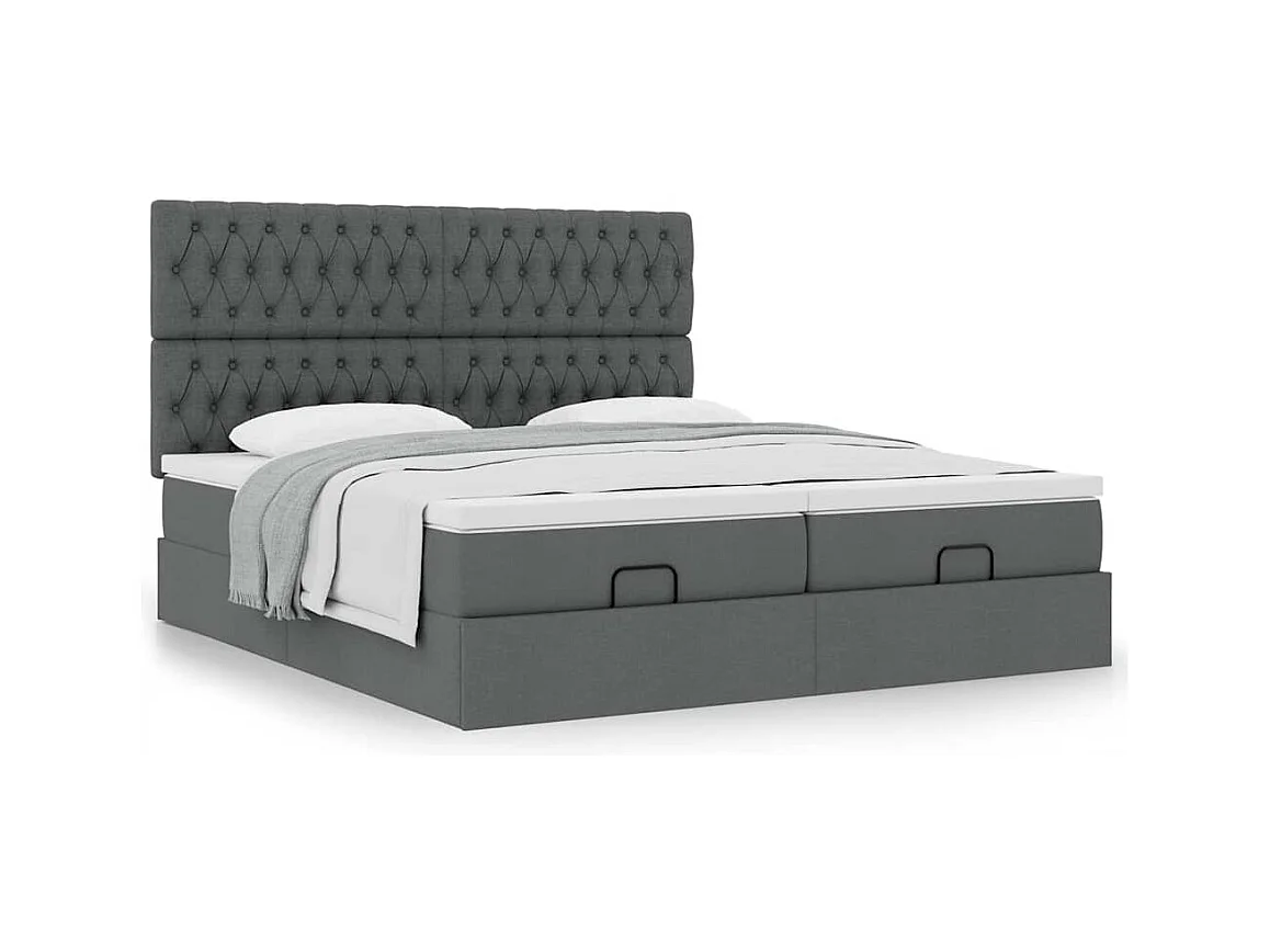 Estrutura de cama otomana com colchões tecido cinzento escuro