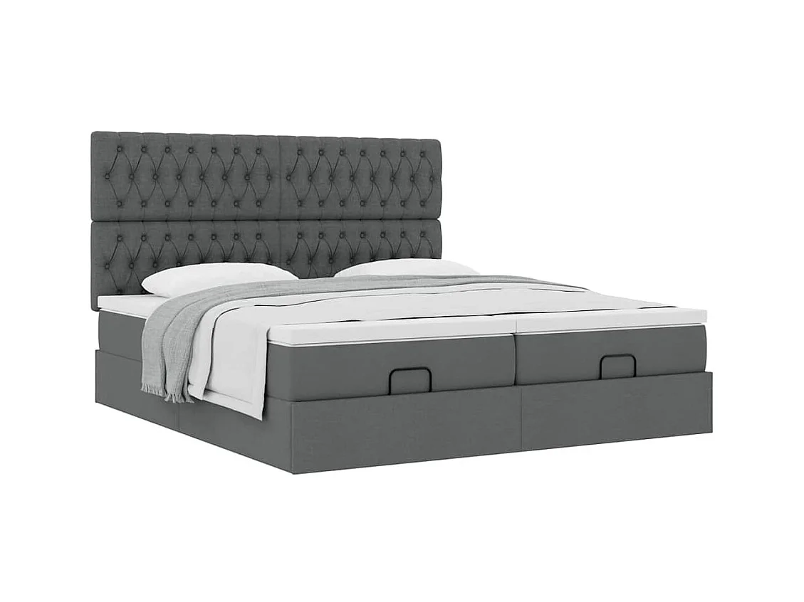 Estrutura de cama otomana com colchões tecido cinzento escuro