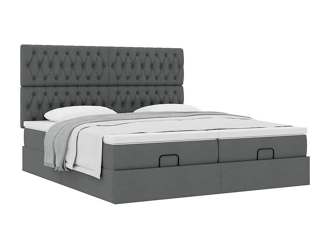 Cadre de lit ottoman avec matelas gris foncé 180x200cm tissu