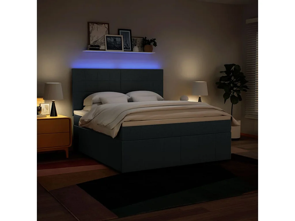 Boxspringbett mit Matratze Blau 180x200 cm Stoff