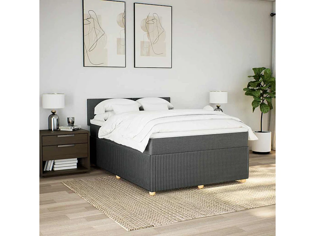 Boxspringbett mit Matratze Dunkelgrau 140x190 cm Stoff