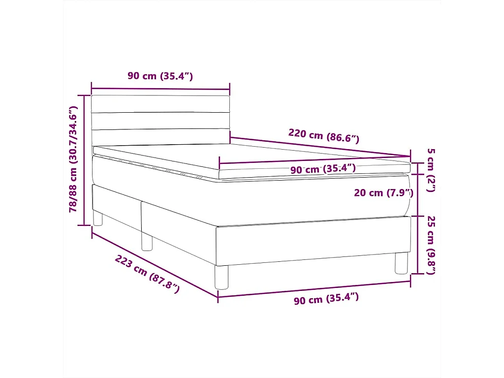 Boxspringbett mit Matratze & LED Dunkelgrün 90x220 cm Samt