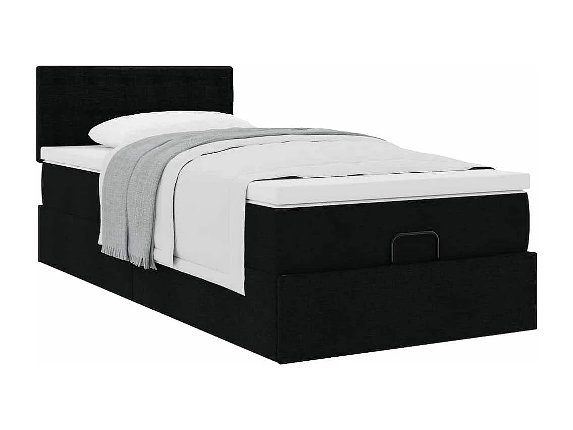 Lit ottoman avec matelas noir 90x200 cm tissu