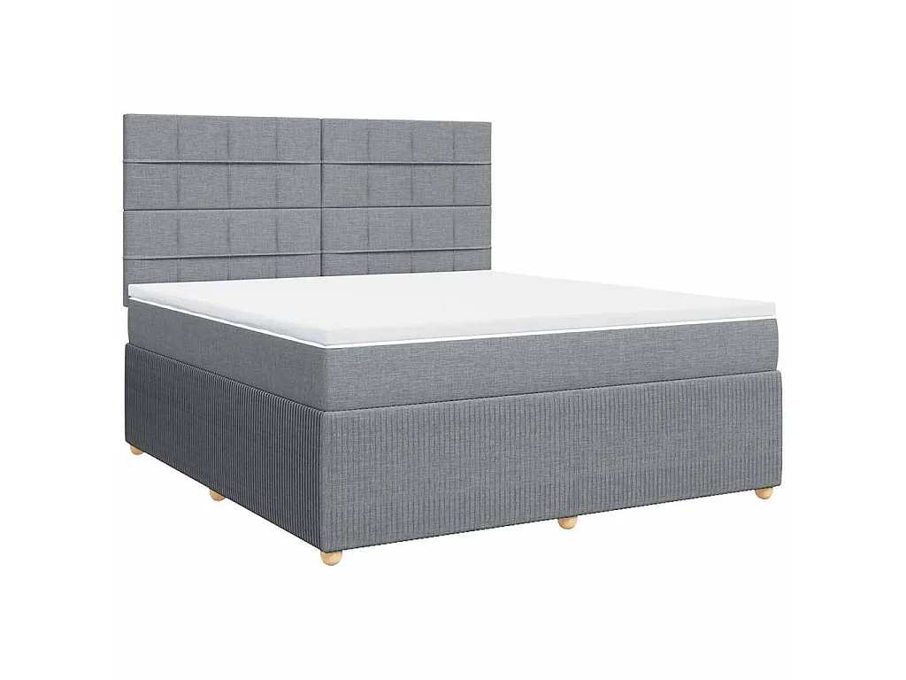 Cama box spring con colchón tela gris claro 180x200 cm