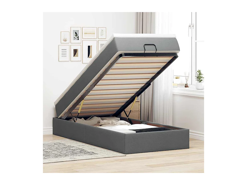 Ottoman-Bett mit Matratze Dunkelgrau 90x190 cm Stoff