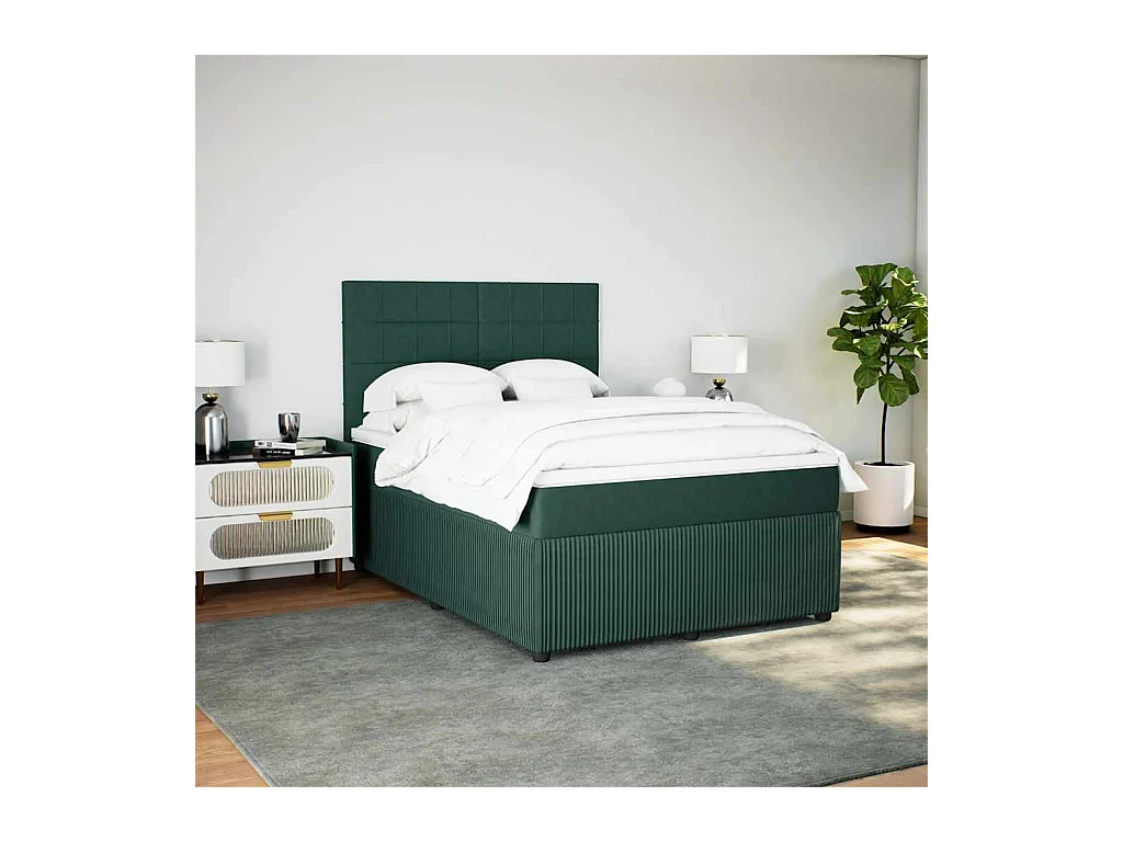 Sommier à lattes de lit et matelas Vert foncé 140x200cm Velours