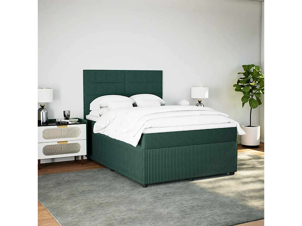 Boxspringbett mit Matratze Dunkelgrün 140x200 cm Samt