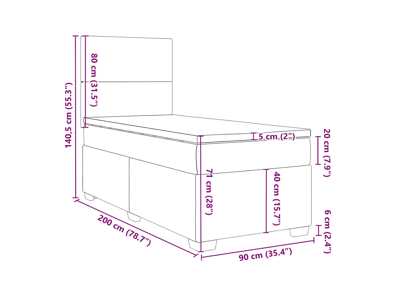 Boxspring met matras stof donkergrijs 90x200 cm