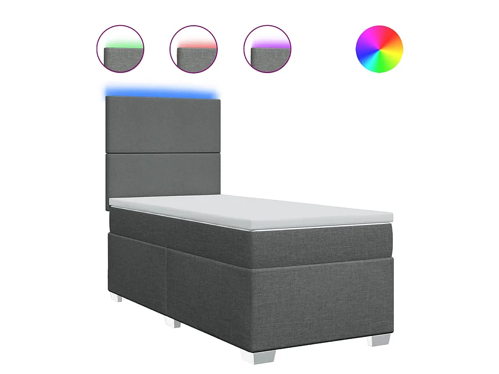 Cama box spring con colchón tela gris oscuro 90x200 cm