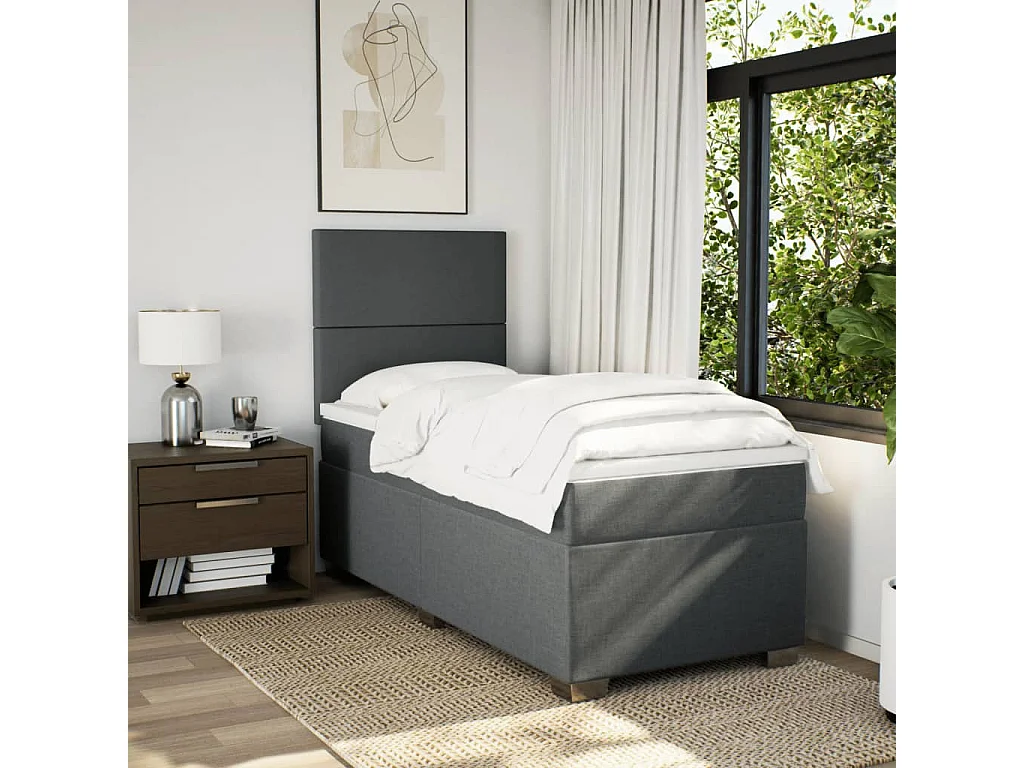 Cama box spring con colchón tela gris oscuro 90x200 cm