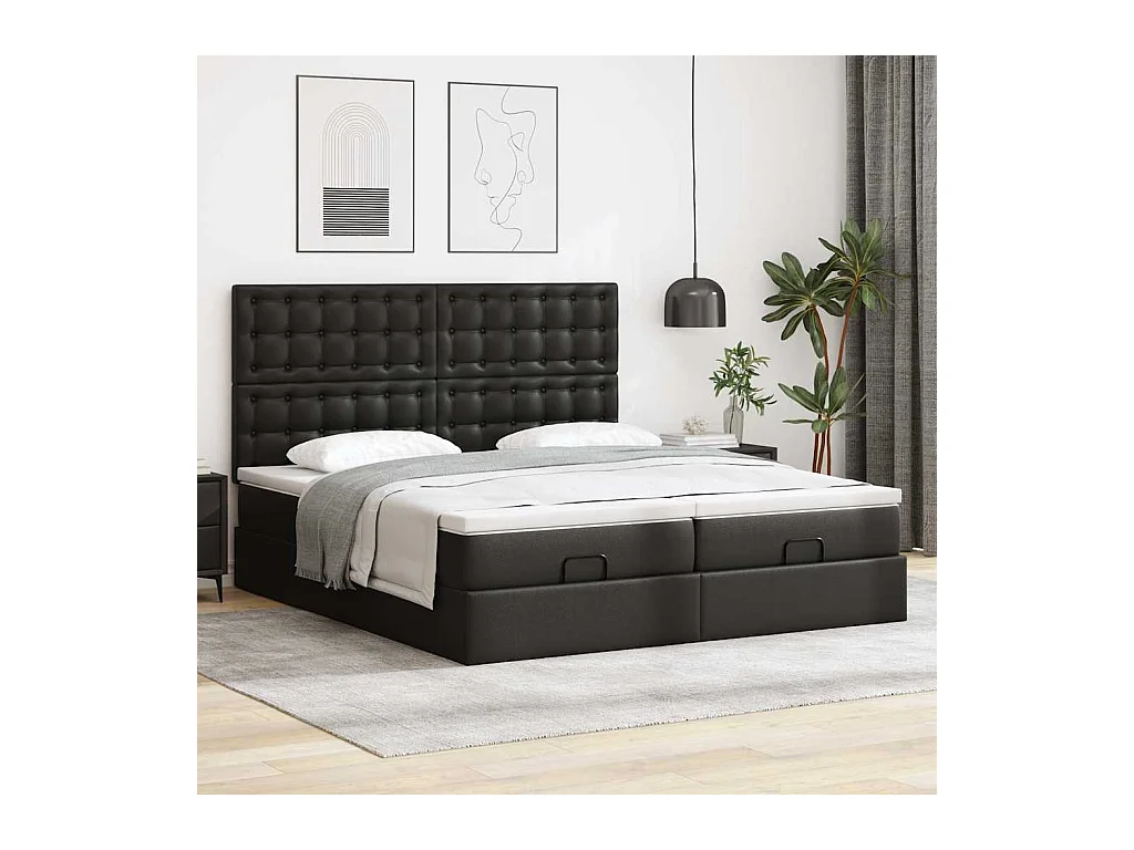 Ottoman-Bett mit Matratzen & LEDs Schwarz 180x200 cm Kunstleder