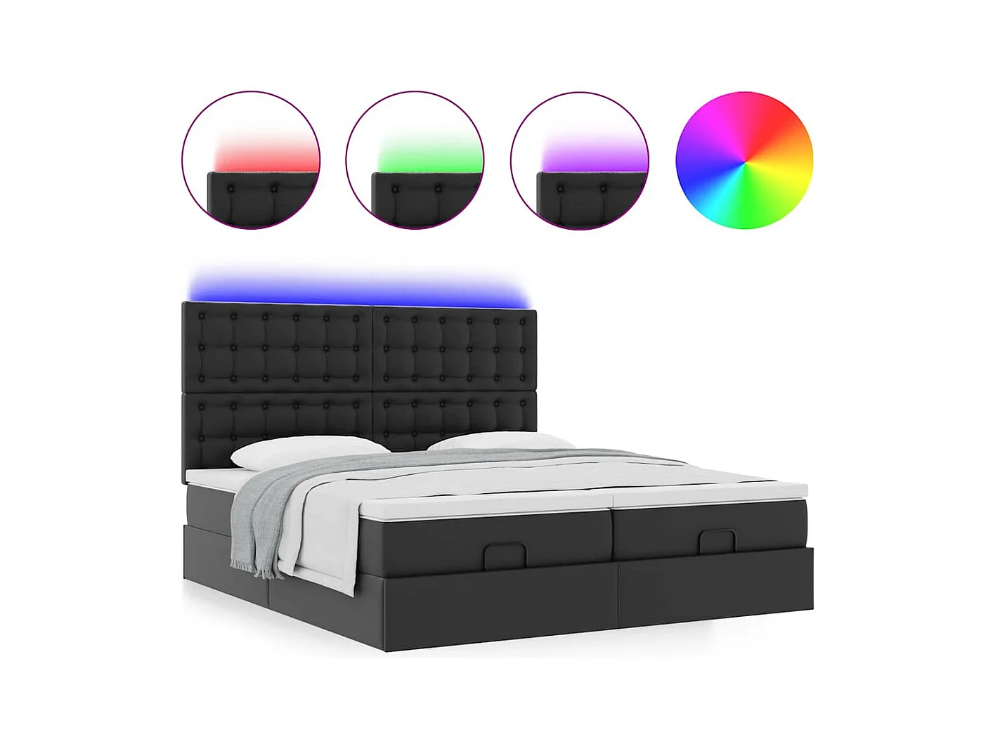 Ottoman-Bett mit Matratzen & LEDs Schwarz 180x200 cm Kunstleder