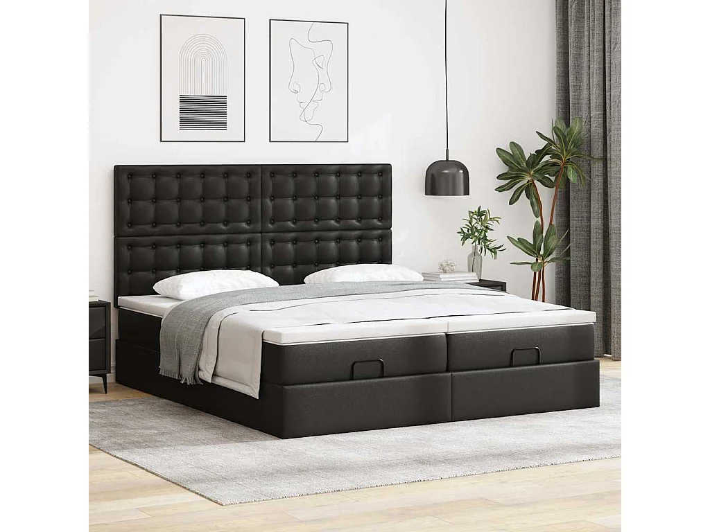 Bed poef met matrassen en LED's 180x200cm kunstleer zwart