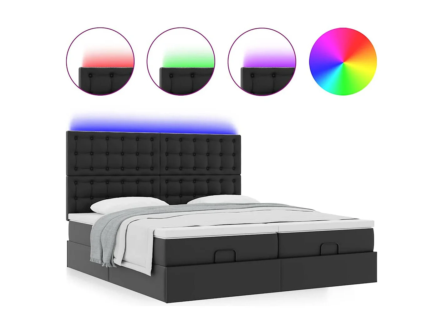 Bed poef met matrassen en LED's 180x200cm kunstleer zwart
