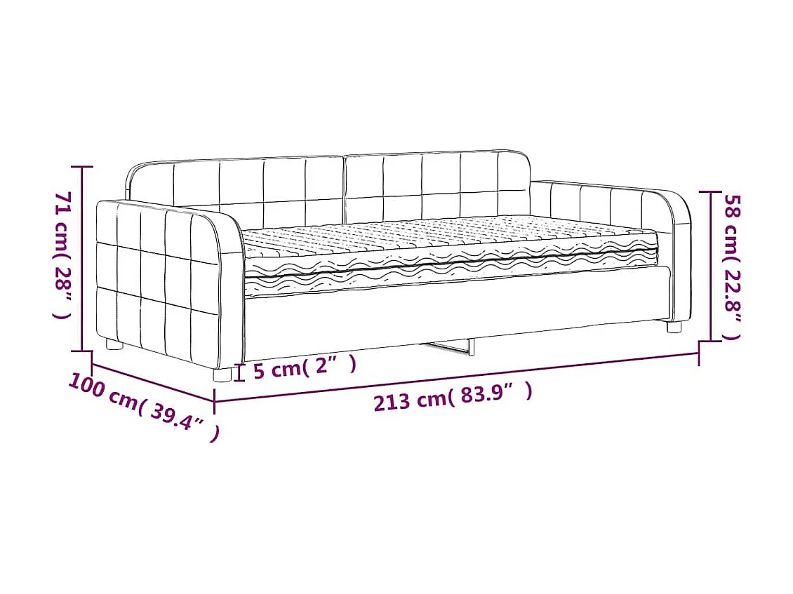Lit de jour avec matelas gris foncé 90x190 cm velours