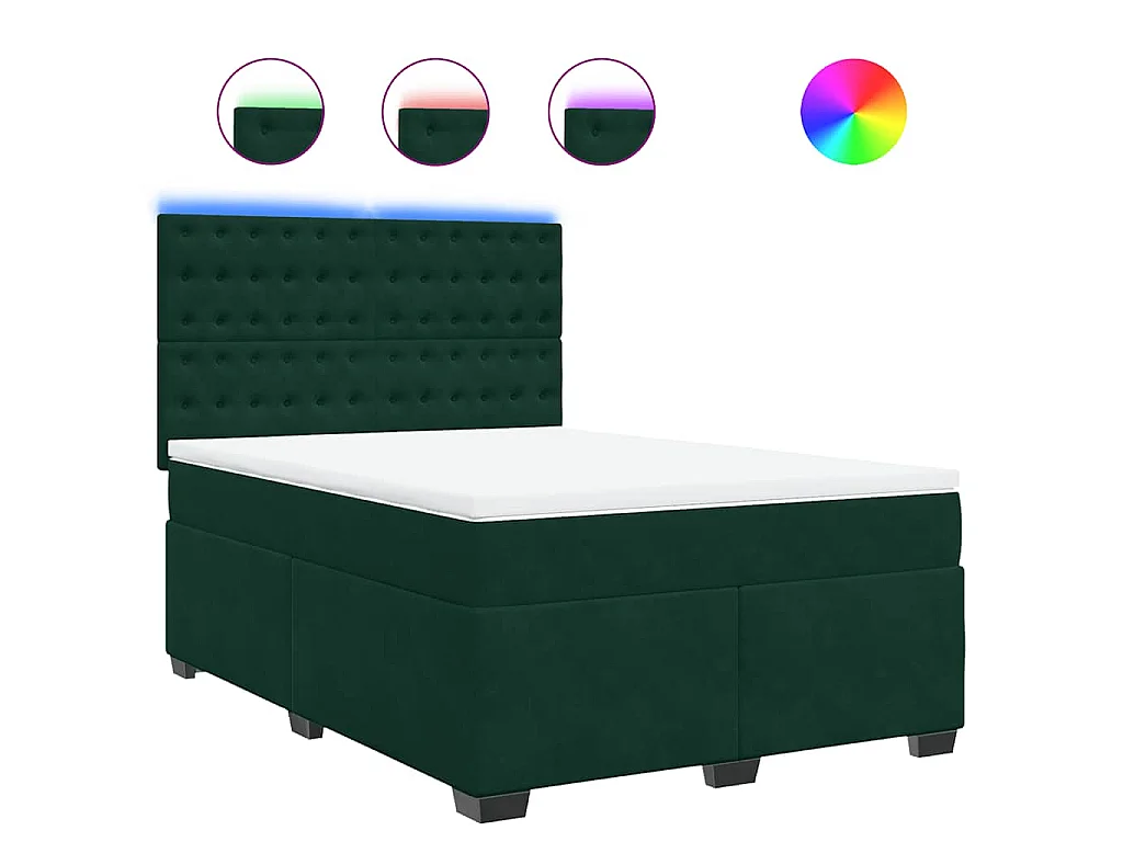 Cama box spring con colchón terciopelo verde oscuro 140x200 cm