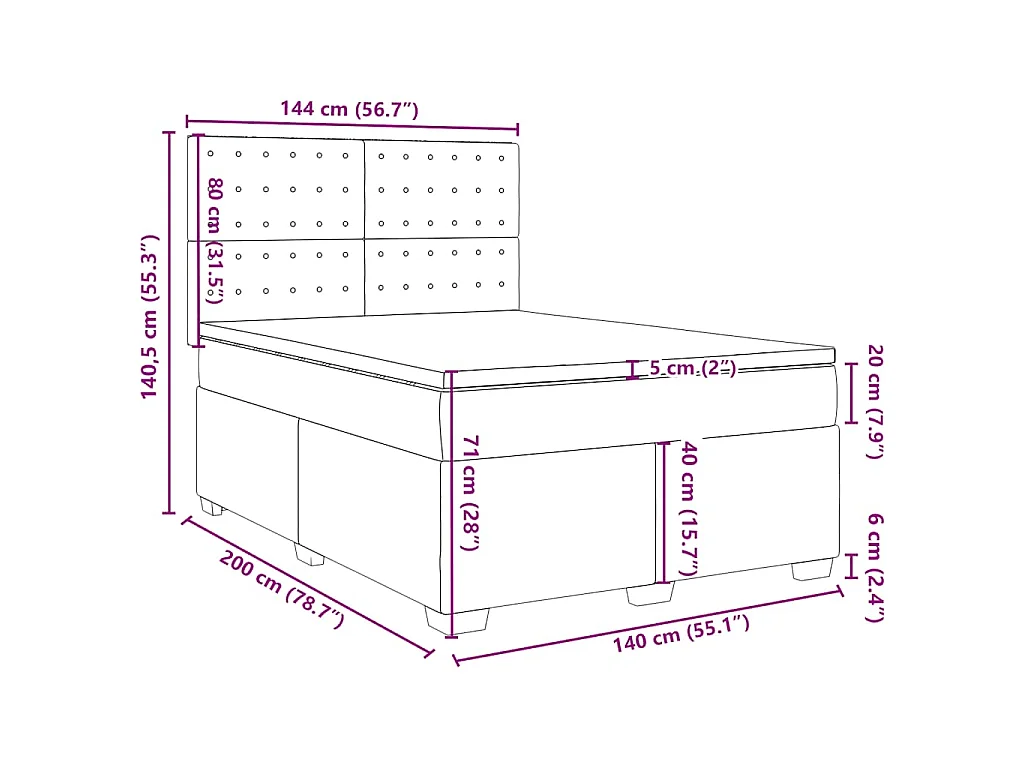 Cama box spring con colchón terciopelo verde oscuro 140x200 cm