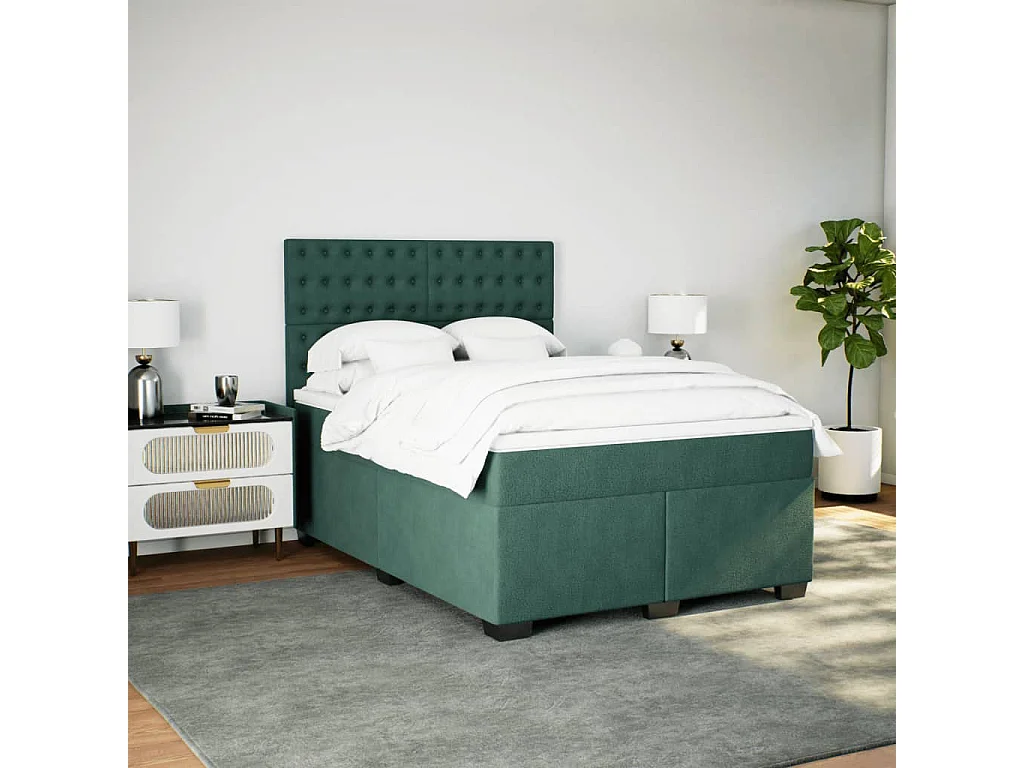 Cama box spring con colchón terciopelo verde oscuro 140x200 cm