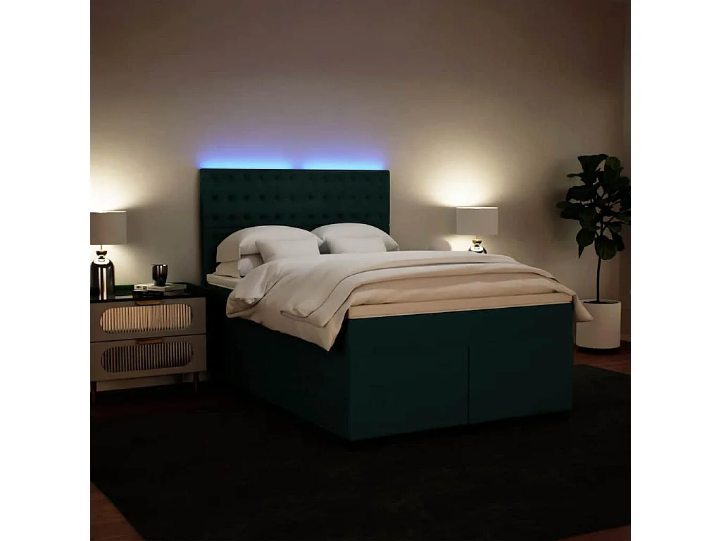 Cama box spring con colchón terciopelo verde oscuro 140x200 cm