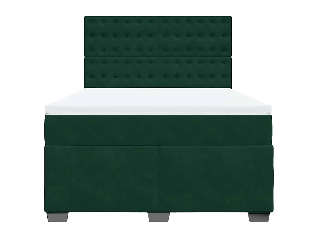 Cama box spring con colchón terciopelo verde oscuro 140x200 cm