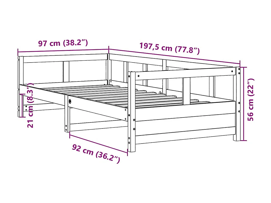 Dormeuse senza Materasso Marrone Cera 90x190 cm Legno di Pino