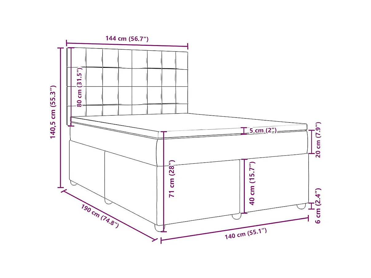 Sommier à lattes de lit avec matelas Bleu 140x190 cm Tissu
