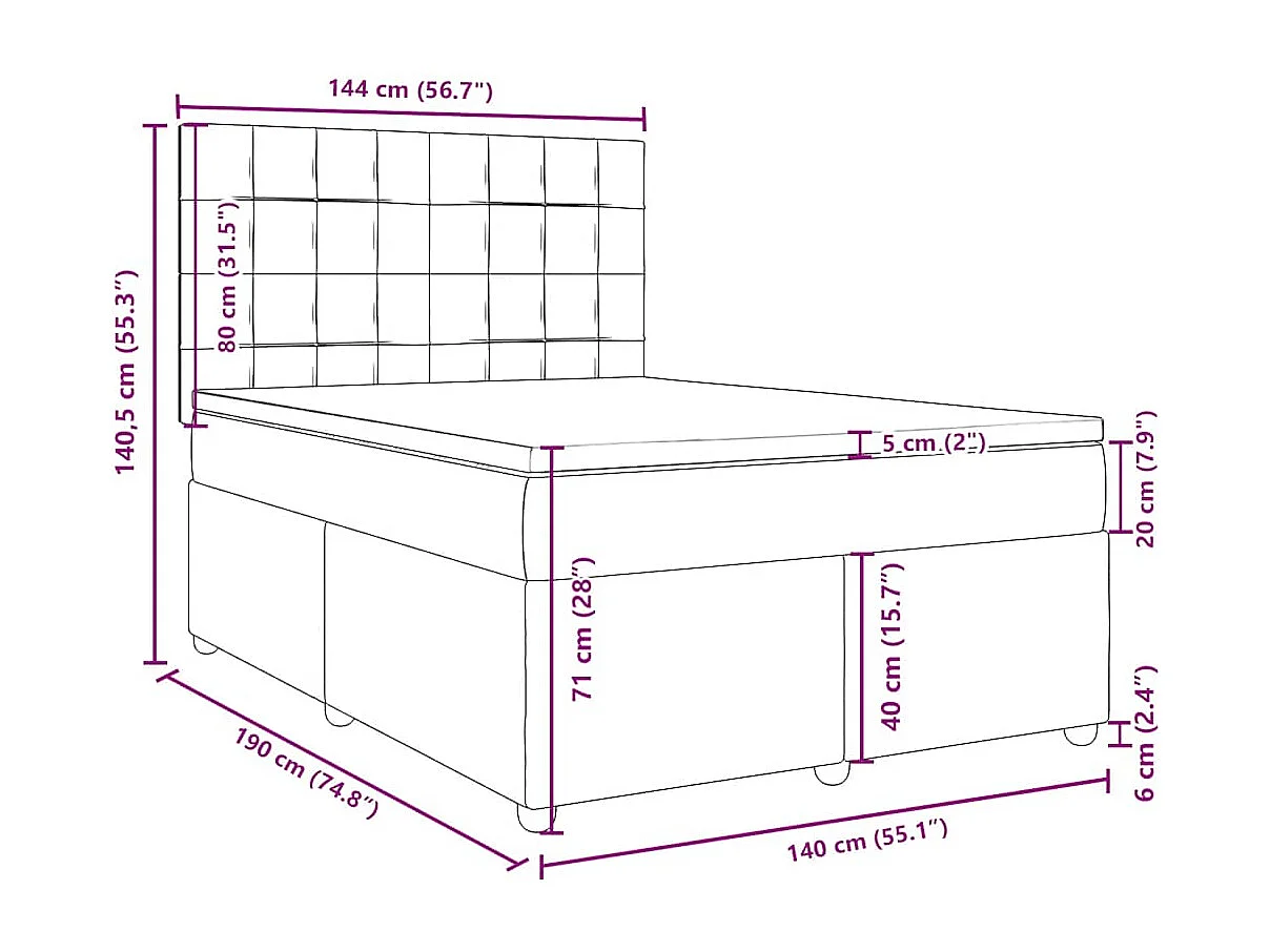 Cama com molas/colchão 140x190 cm tecido azul