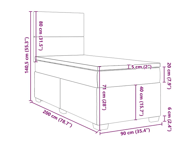 Boxspringbett mit Matratze Hellgrau 90x200 cm Samt