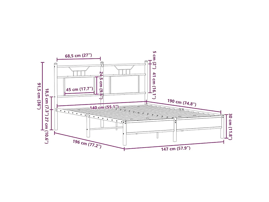Cadre de lit sans matelas chêne sonoma 140x190 cm