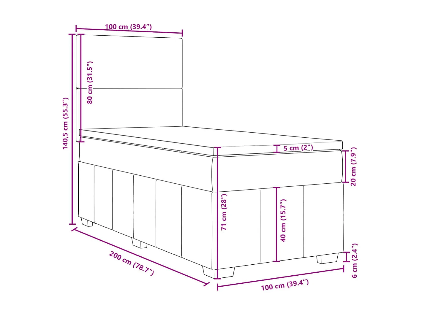Boxspringbett mit Matratze Blau 100x200 cm Stoff