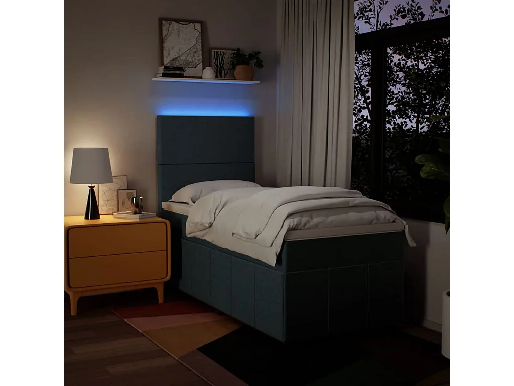 Cama com molas/colchão 100x200 cm tecido azul