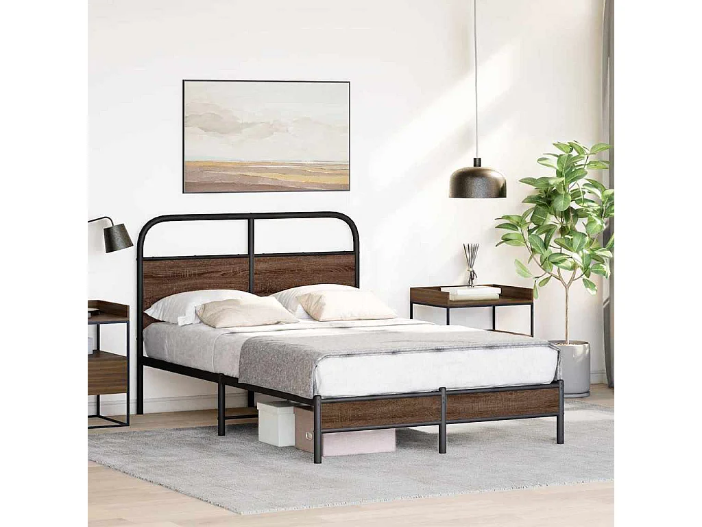 Estructura de cama sin colchón 140x190 cm madera marrón roble
