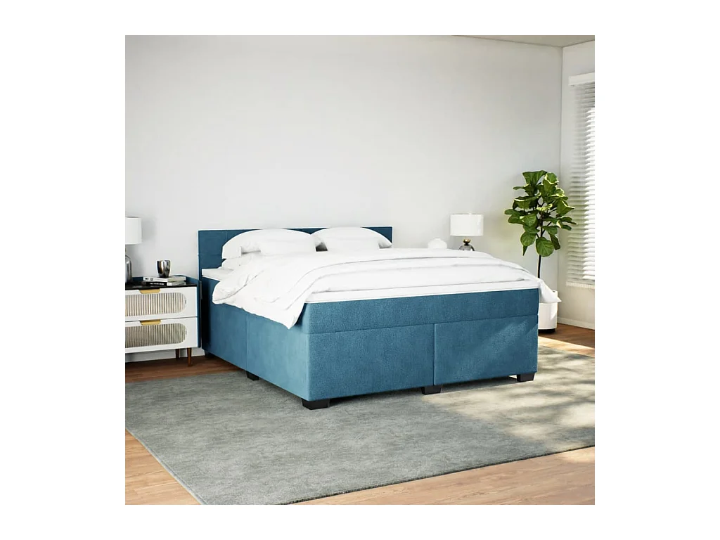 Cama box spring con colchón terciopelo azul 180x200 cm