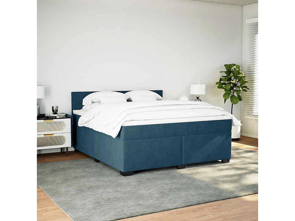 Sommier à lattes de lit et matelas bleu 180x200 cm velours