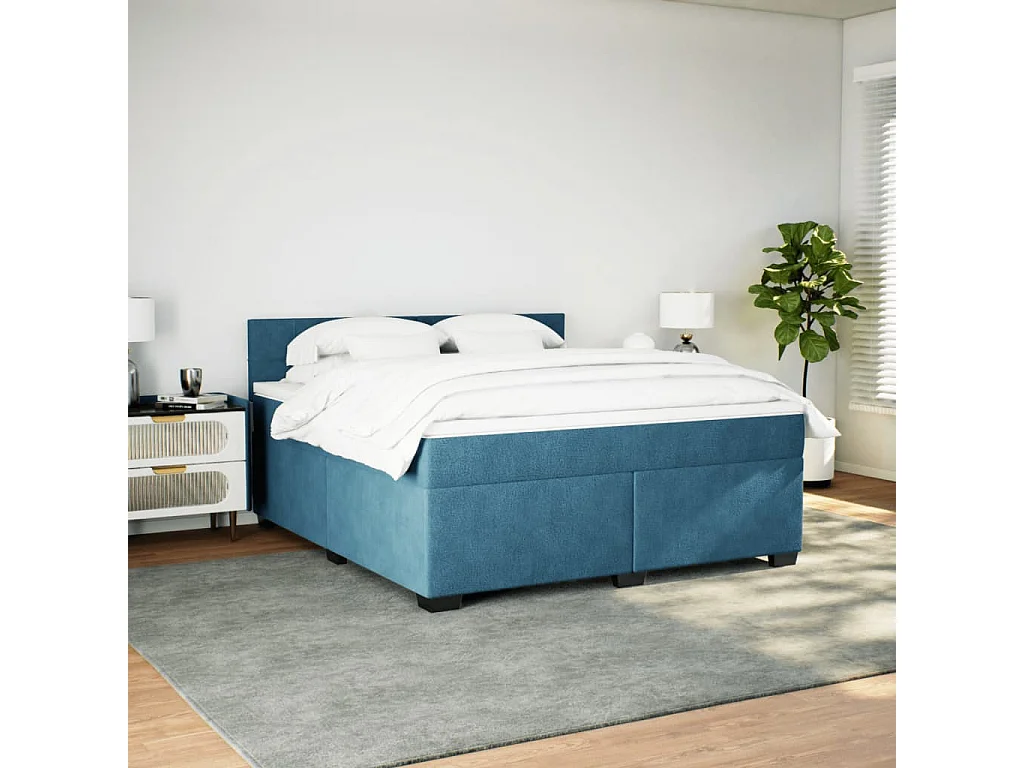 Boxspringbett mit Matratze Blau 180x200 cm Samt