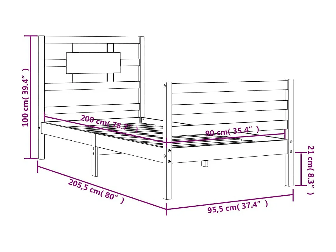 Cadre de lit sans matelas 90x200 cm bois massif