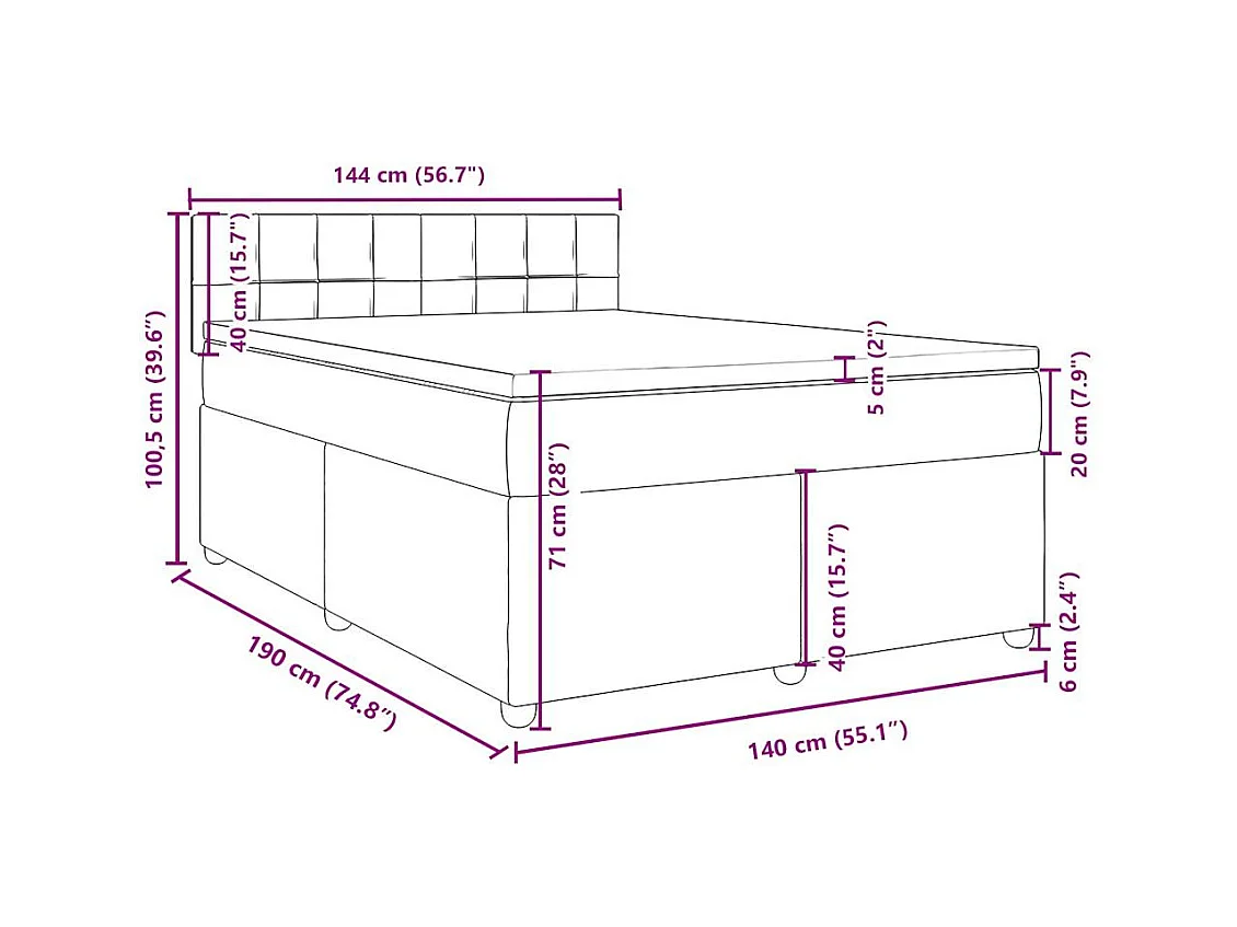 Sommier à lattes de lit avec matelas Taupe 140x190 cm Tissu