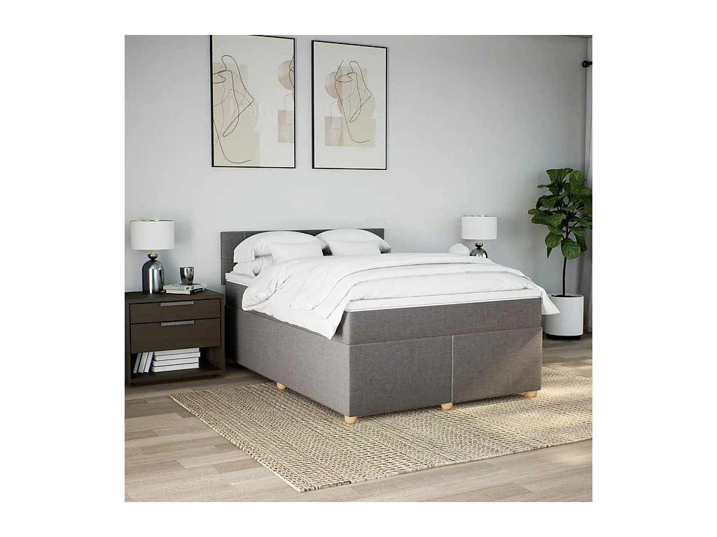 Sommier à lattes de lit avec matelas Taupe 140x190 cm Tissu