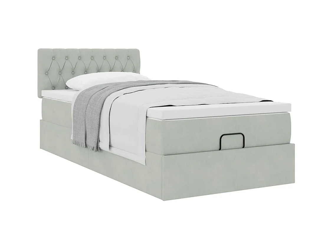 Ottoman-Bett mit Matratze Hellgrau 100x200 cm Samt