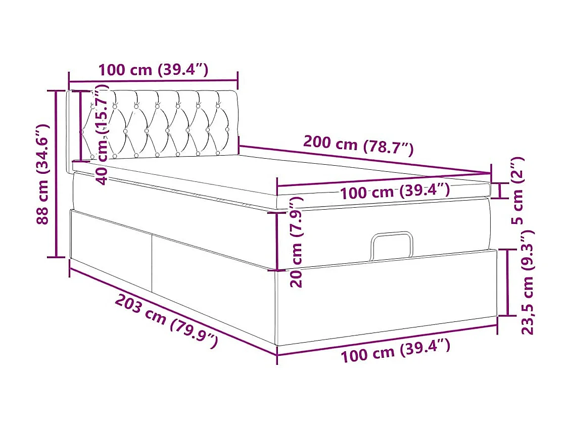 Struttura Letto Pouf con Materasso 100x200 cm Velluto