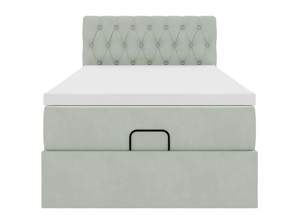 Estrutura de cama otomana com colchão cinza claro Veludo