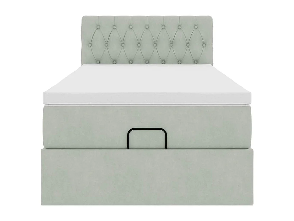 Cadre de lit ottoman et matelas gris clair 100x200 cm velours