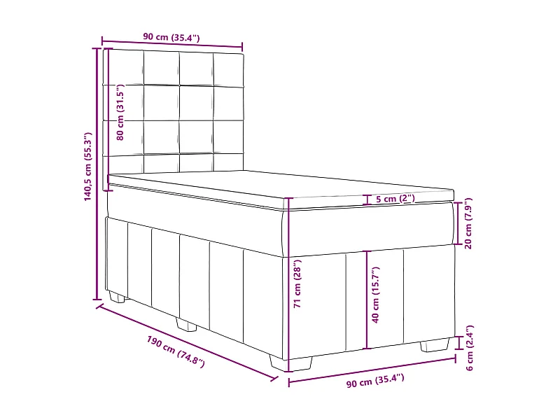 Boxspring met matras stof zwart 90x190 cm