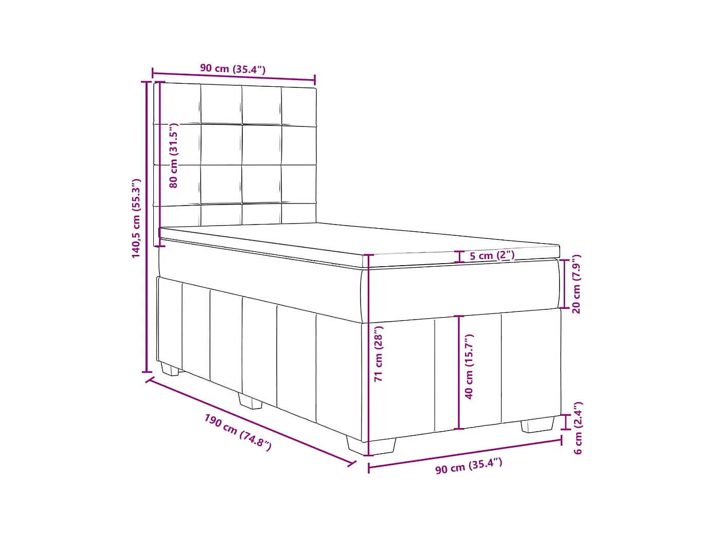 Boxspringbett mit Matratze Schwarz 90x190 cm Stoff